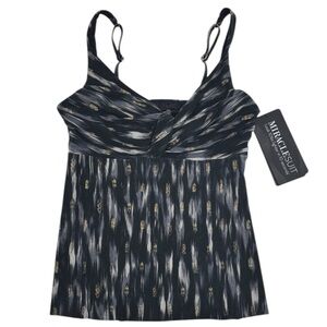 Miraclesuit Ayla Black and Gold Patterned Tankini Size 14